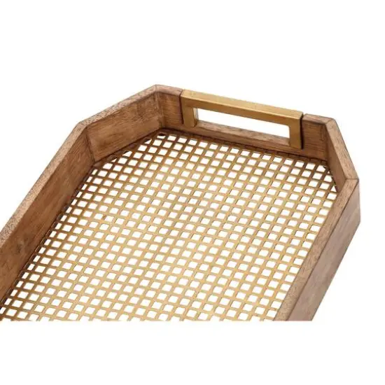 Light Brown Wood Traditional Tray Set {4}