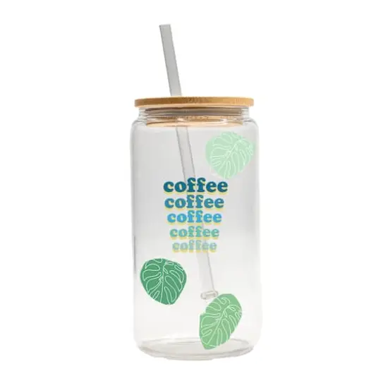 16oz. Monstera Leaf Coffee Glass Can Cup {1}