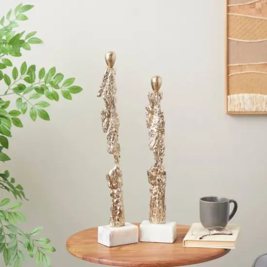 Gold Aluminum Metal Figurine Sculpture with Marble Base, 2ct. {11}