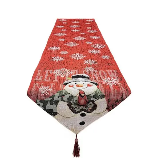 Wizardi 13.75" x 67" Snowman Christmas Red Table Runner {1}