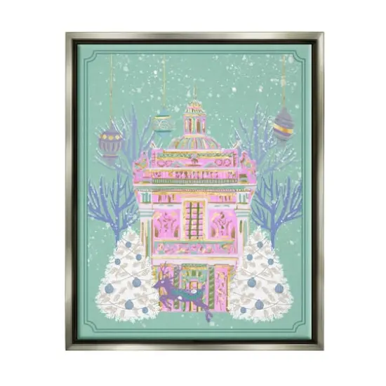 Stupell Industries Pink Ornate Christmas Building Gold Framed Floater Canvas Wall Art Gray {1}