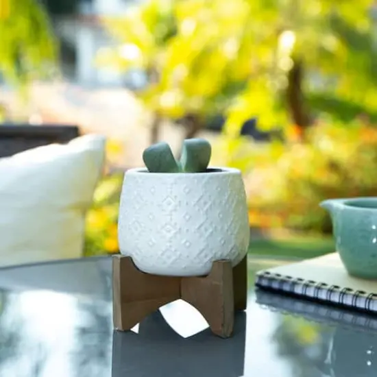 Flora Bunda 3.5" Matte White Indian Ceramic On Stand {4}