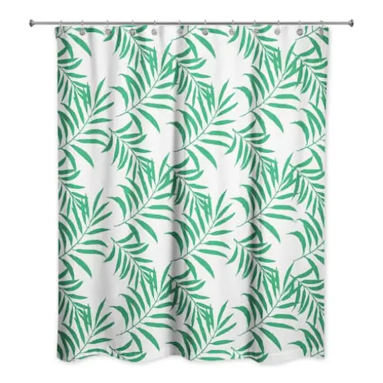 Palm Print Shower Curtain Green and White {1}
