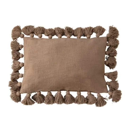 Hello Honey&reg; Brown Woven Cotton Slub Lumbar Pillow with Tassels {1}