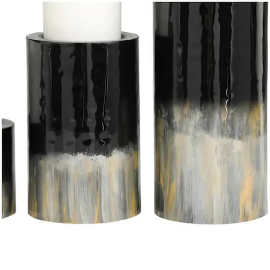 Black Metal Colorblock Candle Holder with Gold and Silver Streaks Set {5}