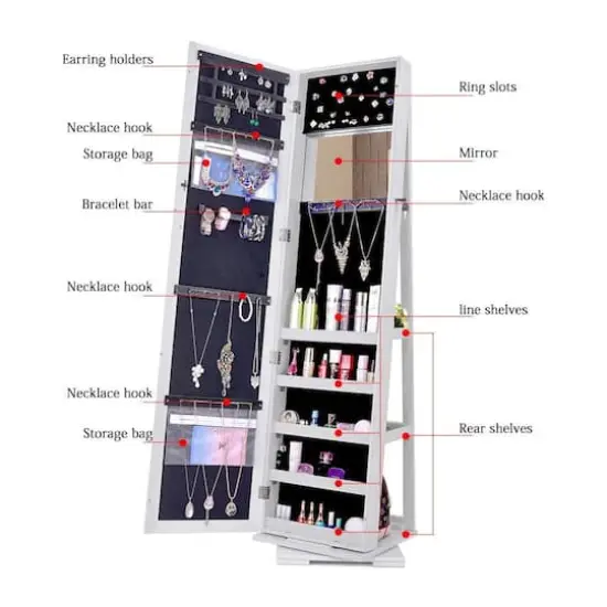 Pearl White Rotatable 2-in-1 Lockable Jewelry Cabinet {6}