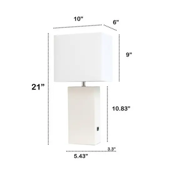 Lalia Home Lexington 21" Leather Table Lamp with USB Charging Port White {4}