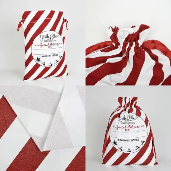 Personality Case&trade; 17" x 26" Red & White Stripe Cotton Christmas Drawstring Bag {5}