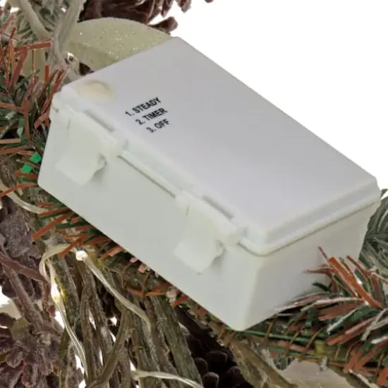 24" Christmas Alpine Trimmed Snow Lump Wreath, 150 Pure White LED Rice Lights {5}