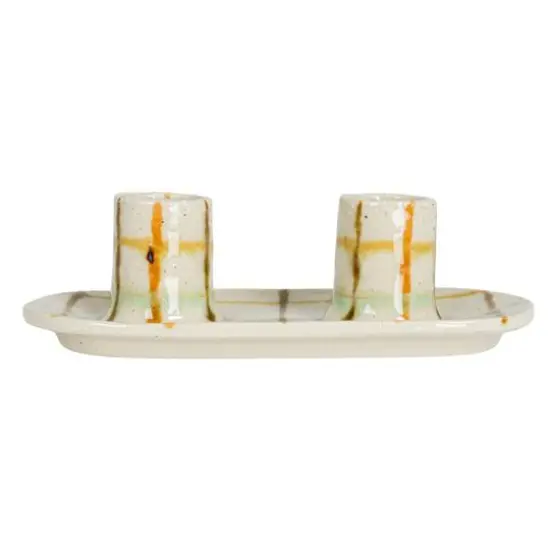 Hello Honey&reg; 5.75" Multicolor Plaid Charm Stoneware Taper Candle Holder {7}