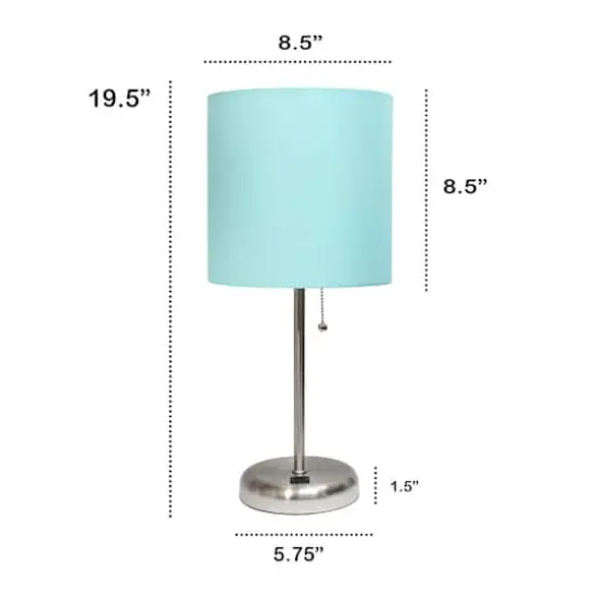 Creekwood Home 19.5" Oslo USB Port Table Lamp Brushed Steel/Aqua Shade {4}
