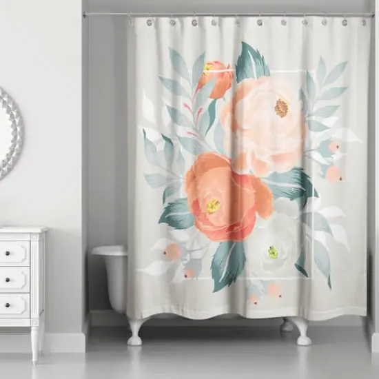 Orange Floral 71" x 74" Shower Curtain {3}