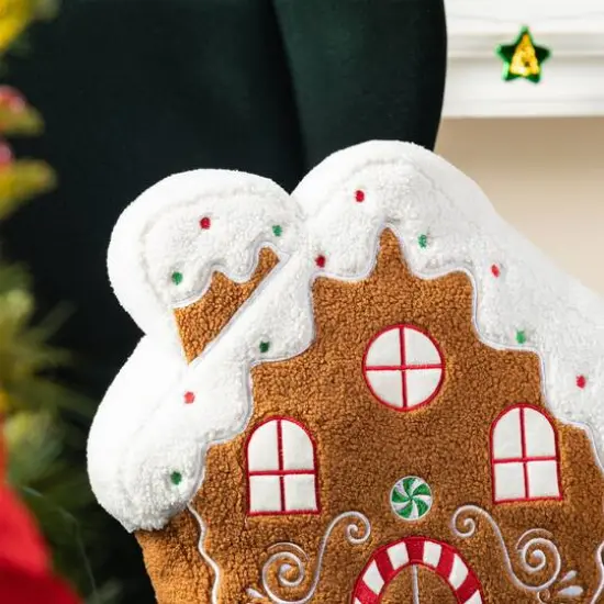 Glitzhome&reg; 17"H Christmas Gingerbread House Shaped Pillow {7}