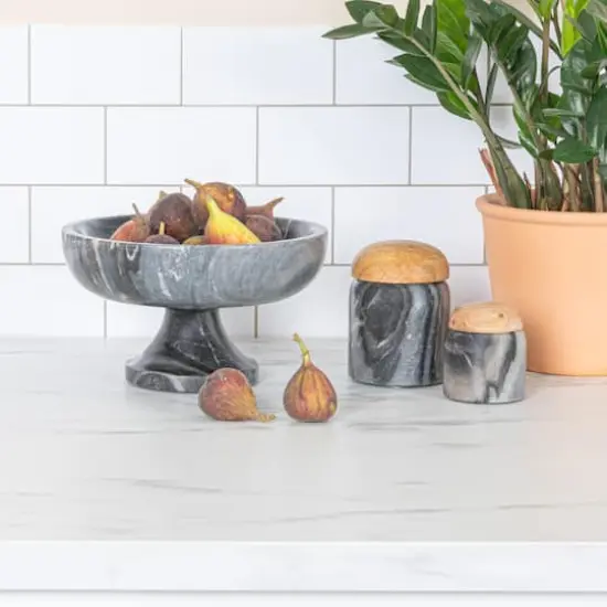 Hello Honey&reg; 8" Gray Marble Footed Pedestal Bowl {3}