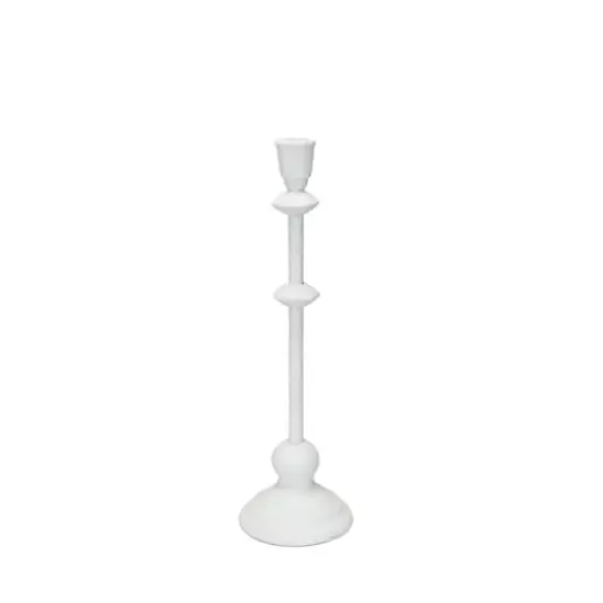 Hello Honey&reg; Antique White Sand Finish Tall Metal Taper Candle Holder {3}