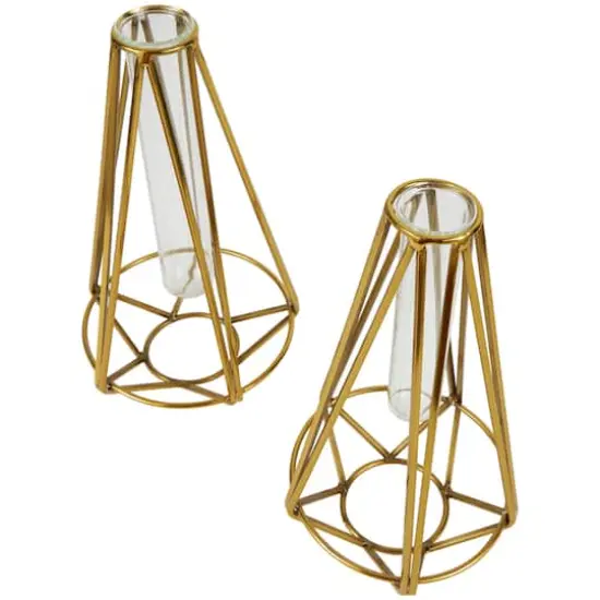 Gold Stainless Steel Geometric Test Tube Vase Set {4}