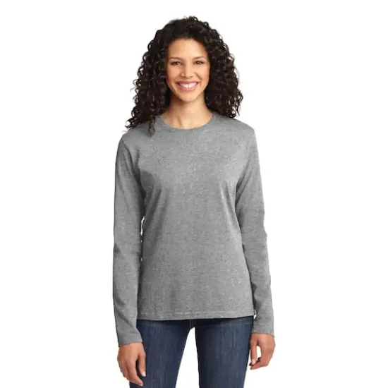 Port & Company&reg; Core Cotton Neutrals Long Sleeve Ladies T-Shirt Athletic Heather {4}