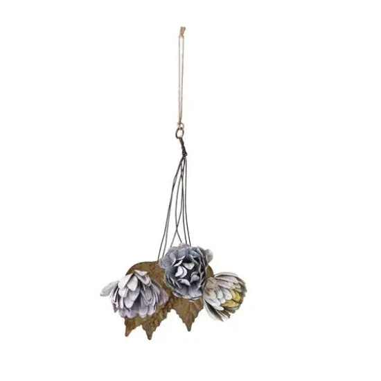 Hello Honey&reg; 7" Multicolor Painted Metal Leaf & Flower Bunch Ornament with Distressed Finish {1}