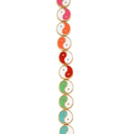 Gold & Multicolor Yin & Yang Disc Beads, 9.5mm by Bead Landing&trade; {1}