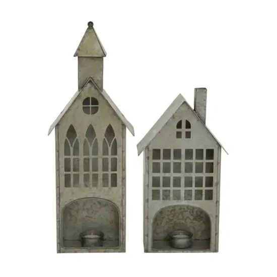 Set of 2 Grey Metal Farmhouse Candle Holder, 13", 18" {1}