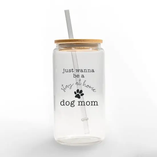 16oz. Stay at Home Dog Mom Glass Can Cup {1}