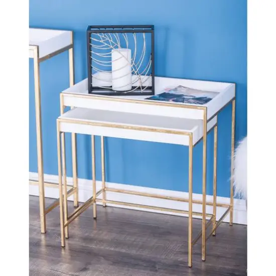 Set of 2 Gold Metal Contemporary Console Table, 22", 20" {9}