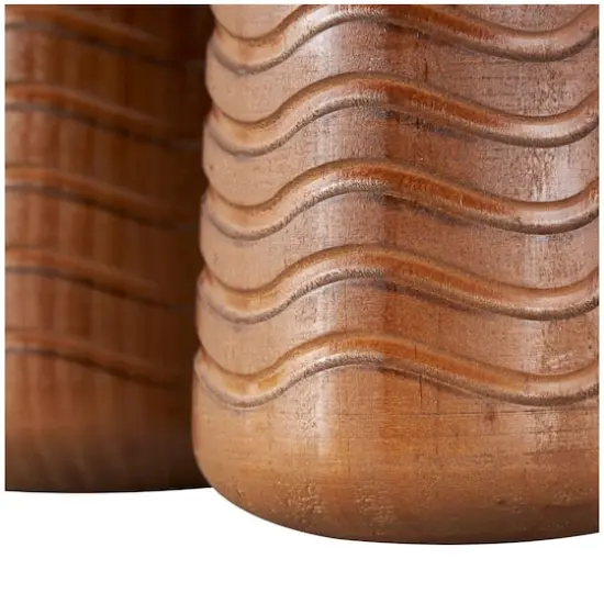 Brown Wood Vase with Carved Wavy Design Set {6}