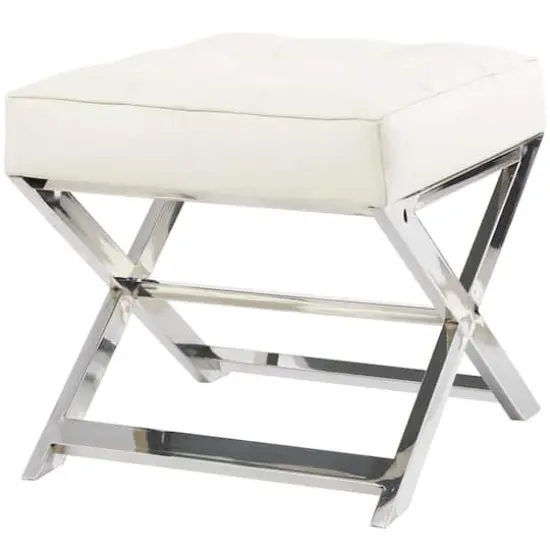 19" Leather Stool with Stainless Steel Supports White {1}
