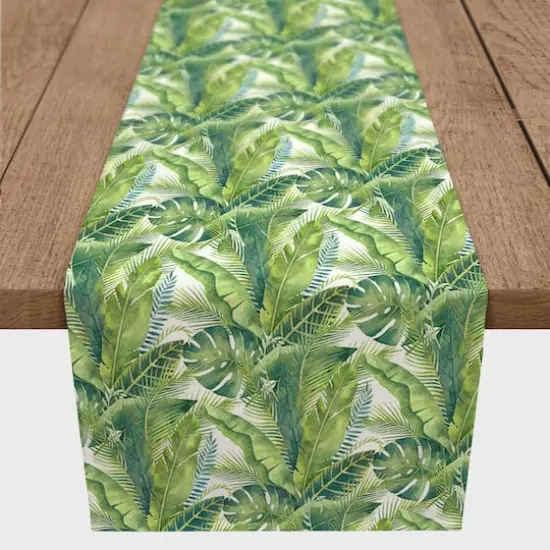 Watercolor Green Palms Outdoor Table Runner {4}
