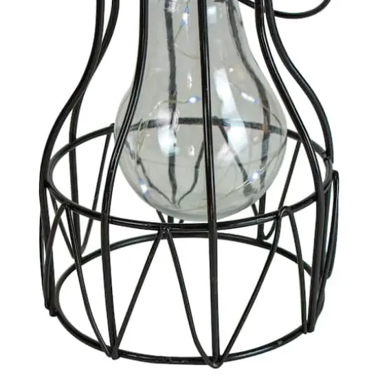 6.5" Black Geometric Edison Outdoor Hanging Solar Lantern with Handle {5}
