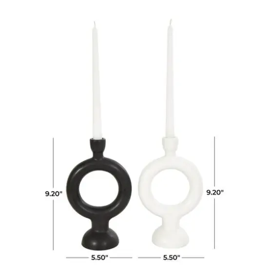 CosmoLiving by Cosmopolitan 9" Black & White Ceramic Geometric Ring Taper Candle Holder Set {10}