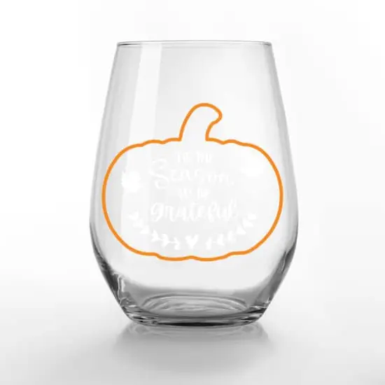Tis the Season to be Grateful 15oz. Printed Stemless Wine Glass {1}
