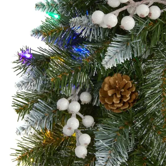 24" LED Snow Tipped Pinecone & White Berry Wreath {3}