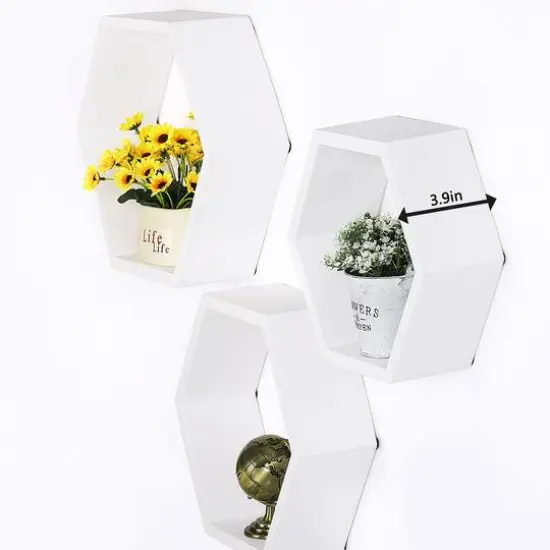 NEX&trade; White Wall-Mounted Hexagon Floating Shelves Set {4}