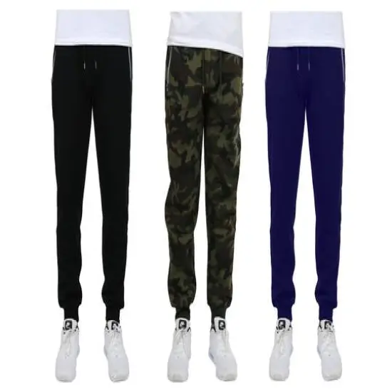 Galaxy by Harvic Men's Fleece-Lined Zip-Pocket Jogger Sweatpants 3 Pack Black/Woodland/Navy {1}