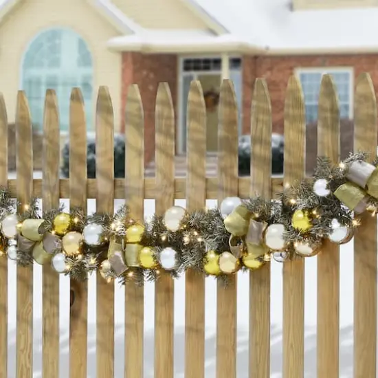 9ft. Pre-Lit Gold Ornament Metallic Garland {4}
