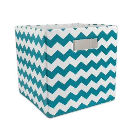 DII&reg; 11" Chevron Stripes Polyester Storage Cube Teal {1}