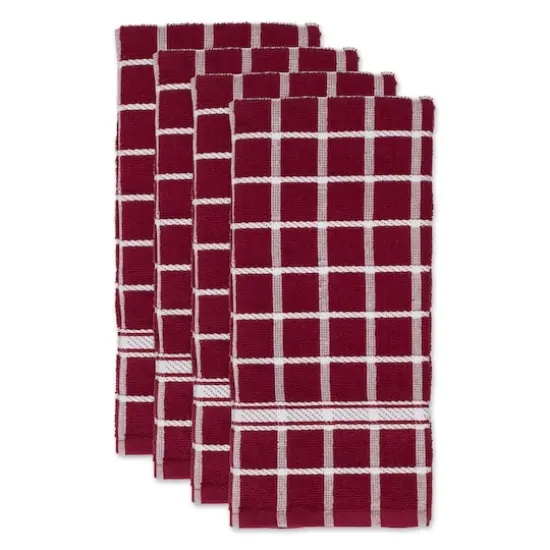DII&reg; Solid Windowpane Terry Dishtowels, 4ct. Wine {4}