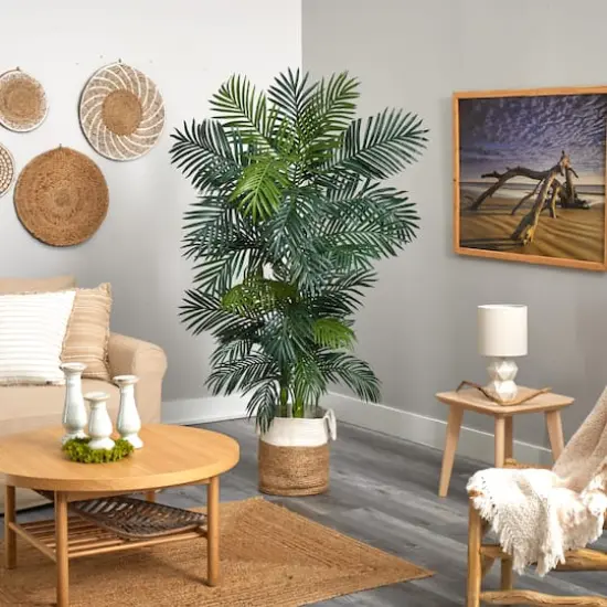 6.5ft. Golden Cane Artificial Palm Tree in Handmade Natural Jute and Cotton Planter {5}