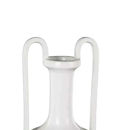20" White Fluted Urn Shaped Ceramic Vase with Arch Handles {4}