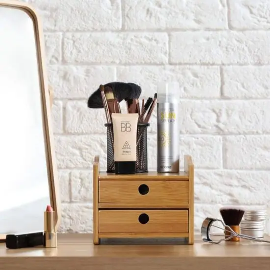 NEX&trade; Bamboo Countertop Storage Shelf with 2 Drawers {7}