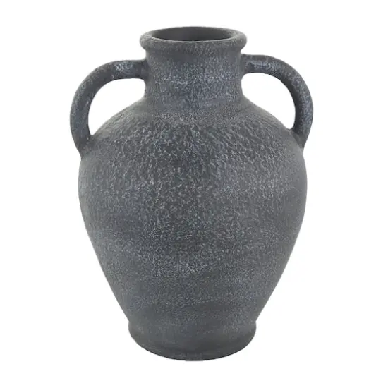 16" Black Ceramic Whitewashed Textured Amphora Vase {1}