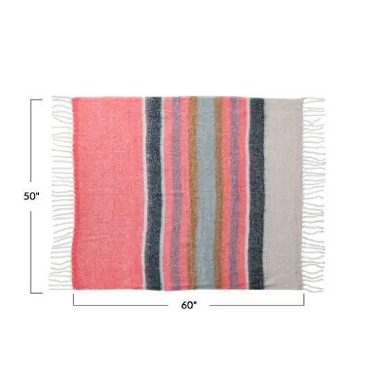 Hello Honey® Pink & Blue Striped Acrylic & Wool Throw Blanket {4}