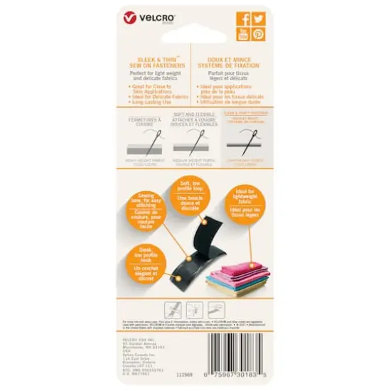 VELCRO&reg; Brand Sleek & Thin&trade; Black Sew On Fastener Roll {5}