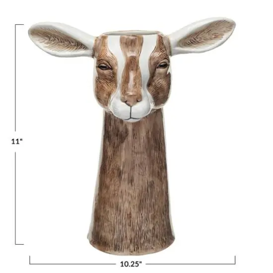Hello Honey&reg; 11" Brown & White Hand-Painted Decorative Stoneware Goat Vase {7}