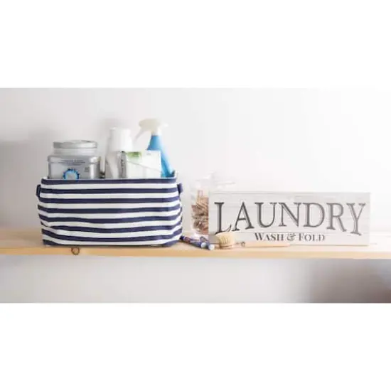 DII&reg; Small French Blue & White Herringbone Striped PE-Coated Cotton Laundry Bins, 2ct. {3}