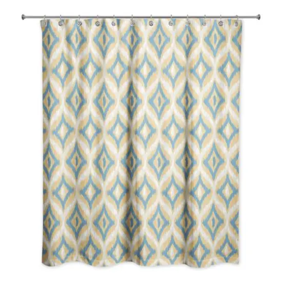 Blue and Yellow Ikat 71" x 74" Shower Curtain {1}
