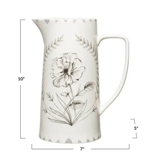 Hello Honey&reg; 10" White Floral Stoneware Pitcher {1}