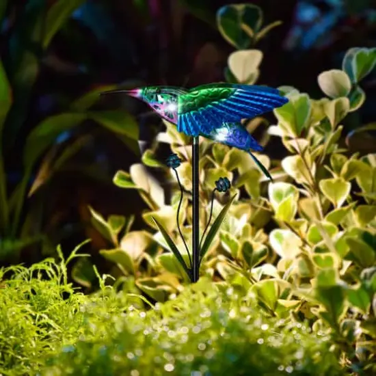 Glitzhome&reg; 36" Solar Lighted Hummingbird Garden Stake {5}
