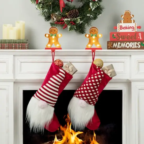 Glitzhome&reg; 7.25'' Marquee LED Gingerbread Man Christmas Stocking Holder {4}